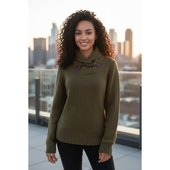 RALPH LAUREN Black Label Size M Olive Wool Cashmere Toggle Shawl Collar Sweater‍